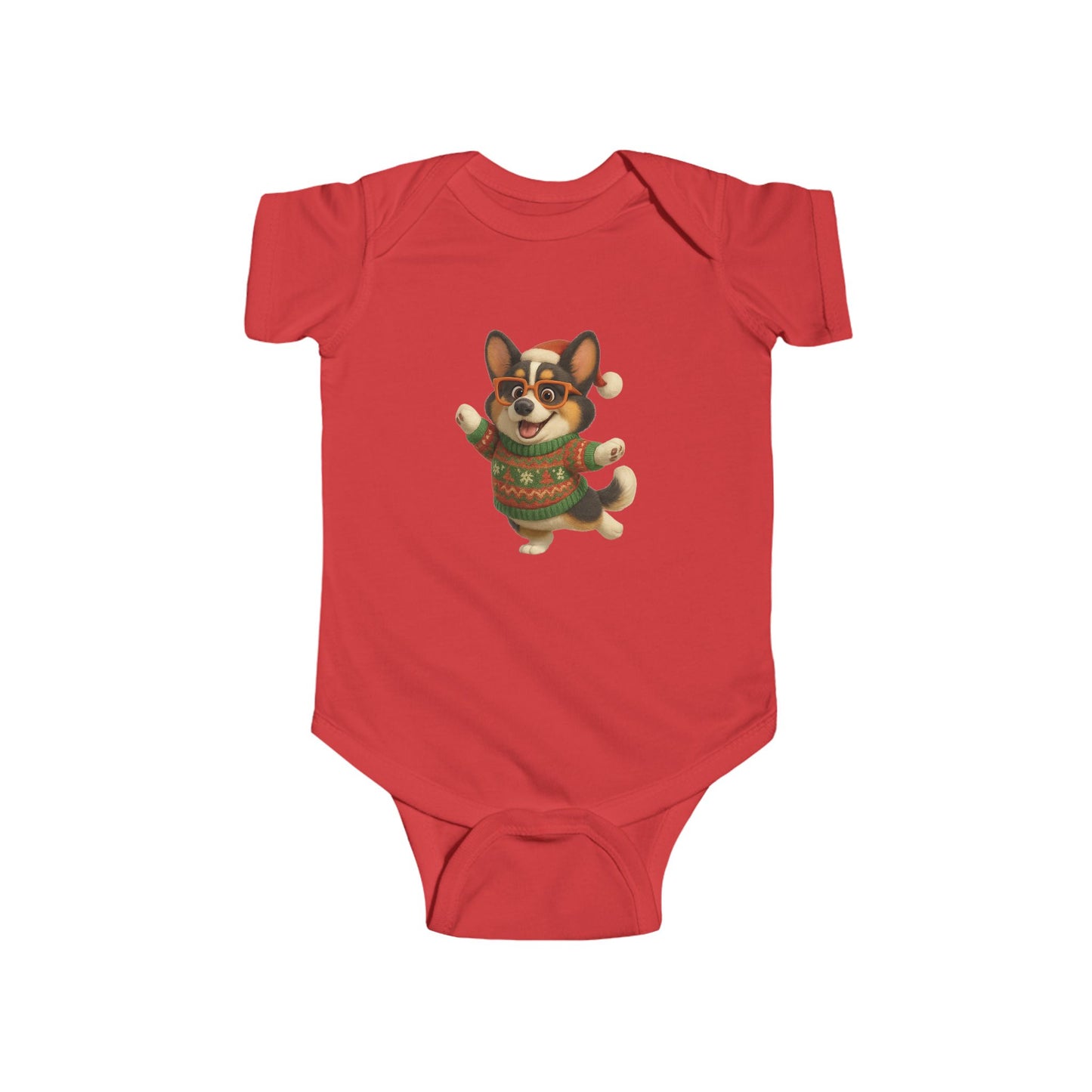 Infant Bodysuit — Festive Corgi in Christmas Sweater