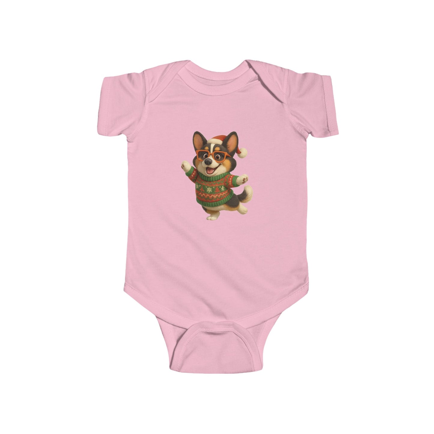 Infant Bodysuit — Festive Corgi in Christmas Sweater