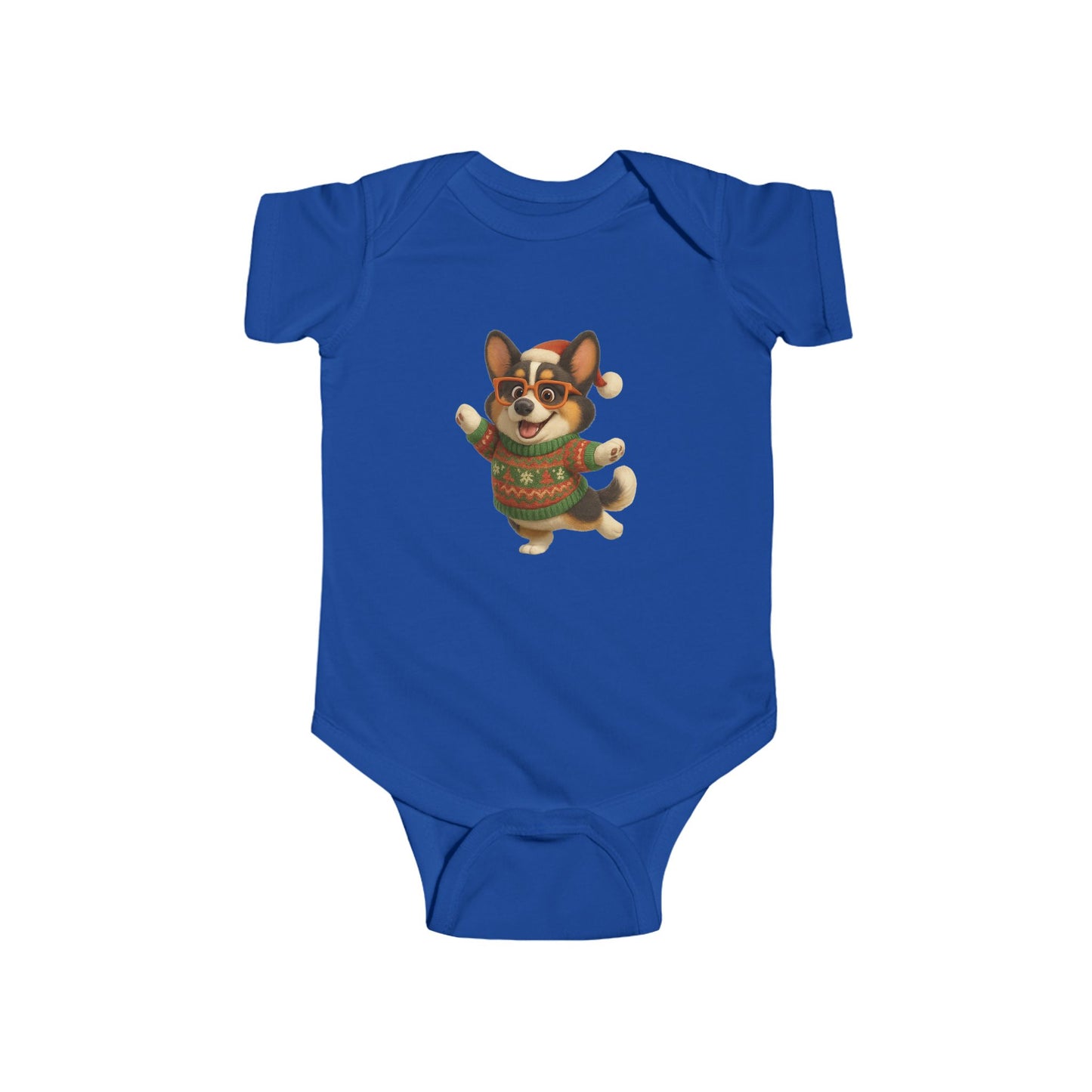 Infant Bodysuit — Festive Corgi in Christmas Sweater