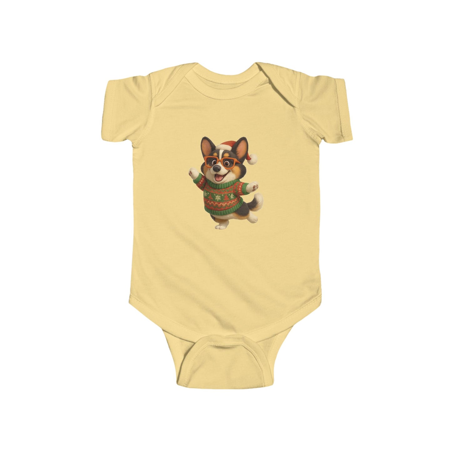 Infant Bodysuit — Festive Corgi in Christmas Sweater