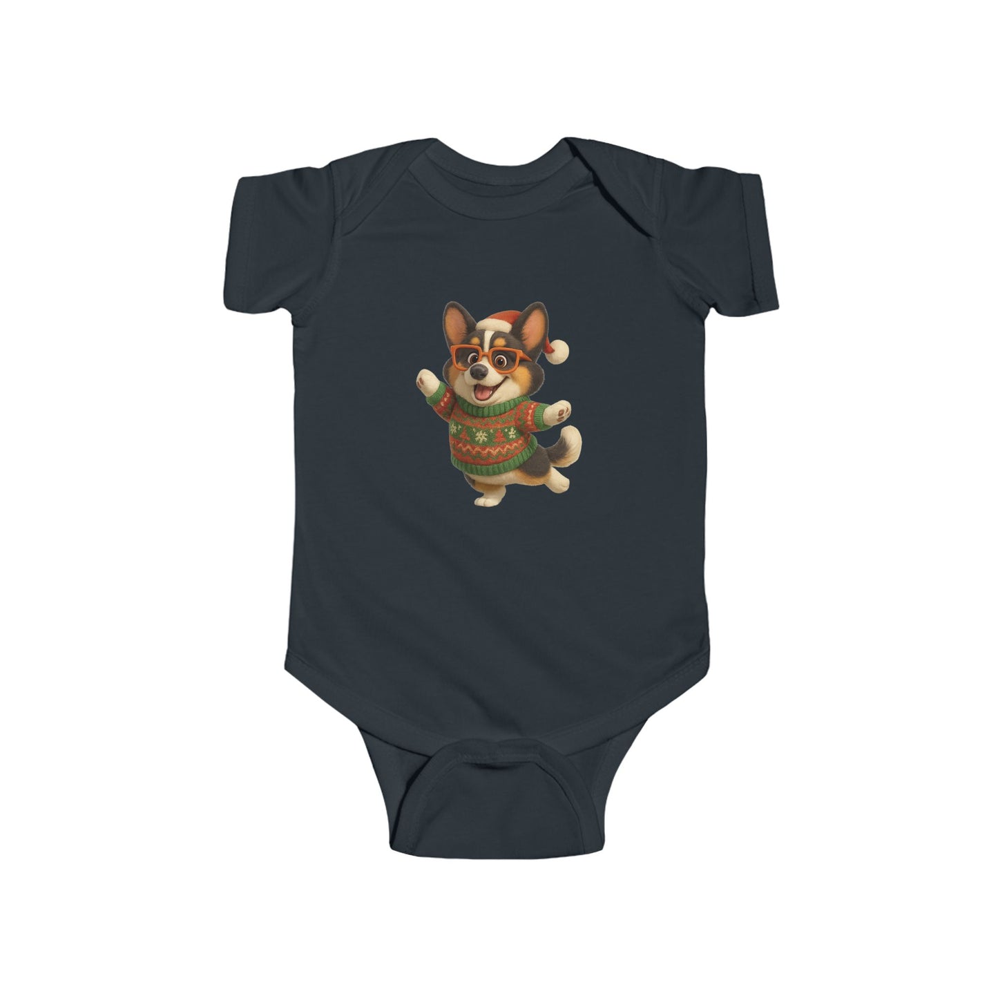 Infant Bodysuit — Festive Corgi in Christmas Sweater