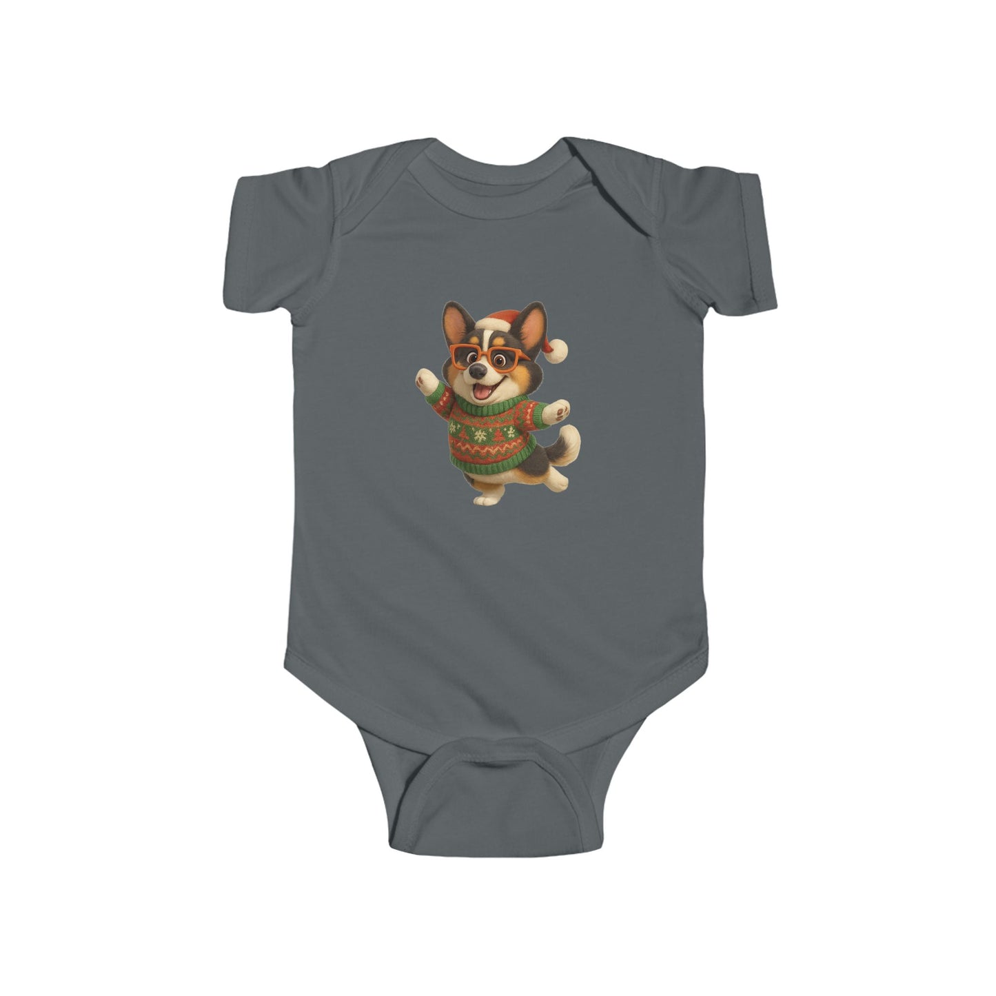 Infant Bodysuit — Festive Corgi in Christmas Sweater