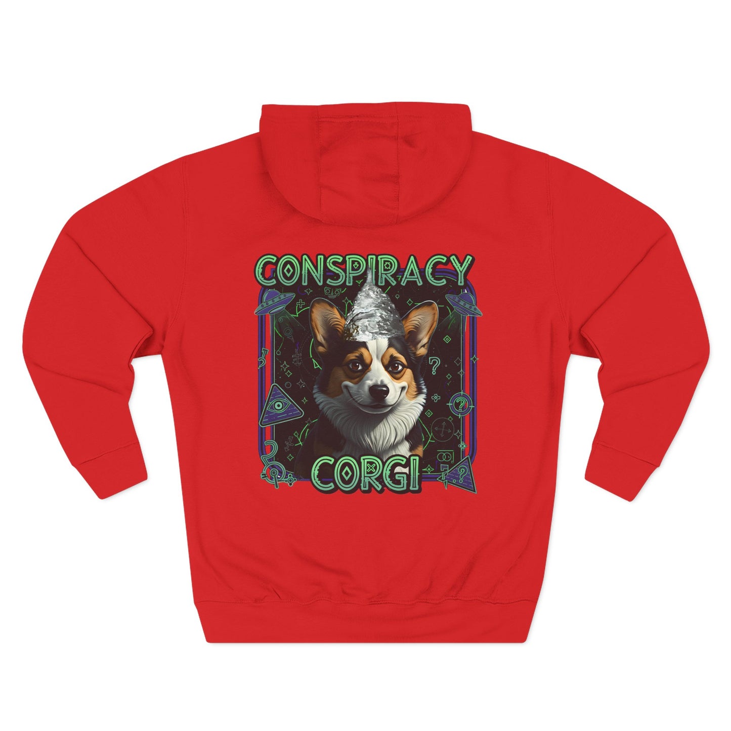 Fleece Hoodie - Conspiracy Corgi Meme Design