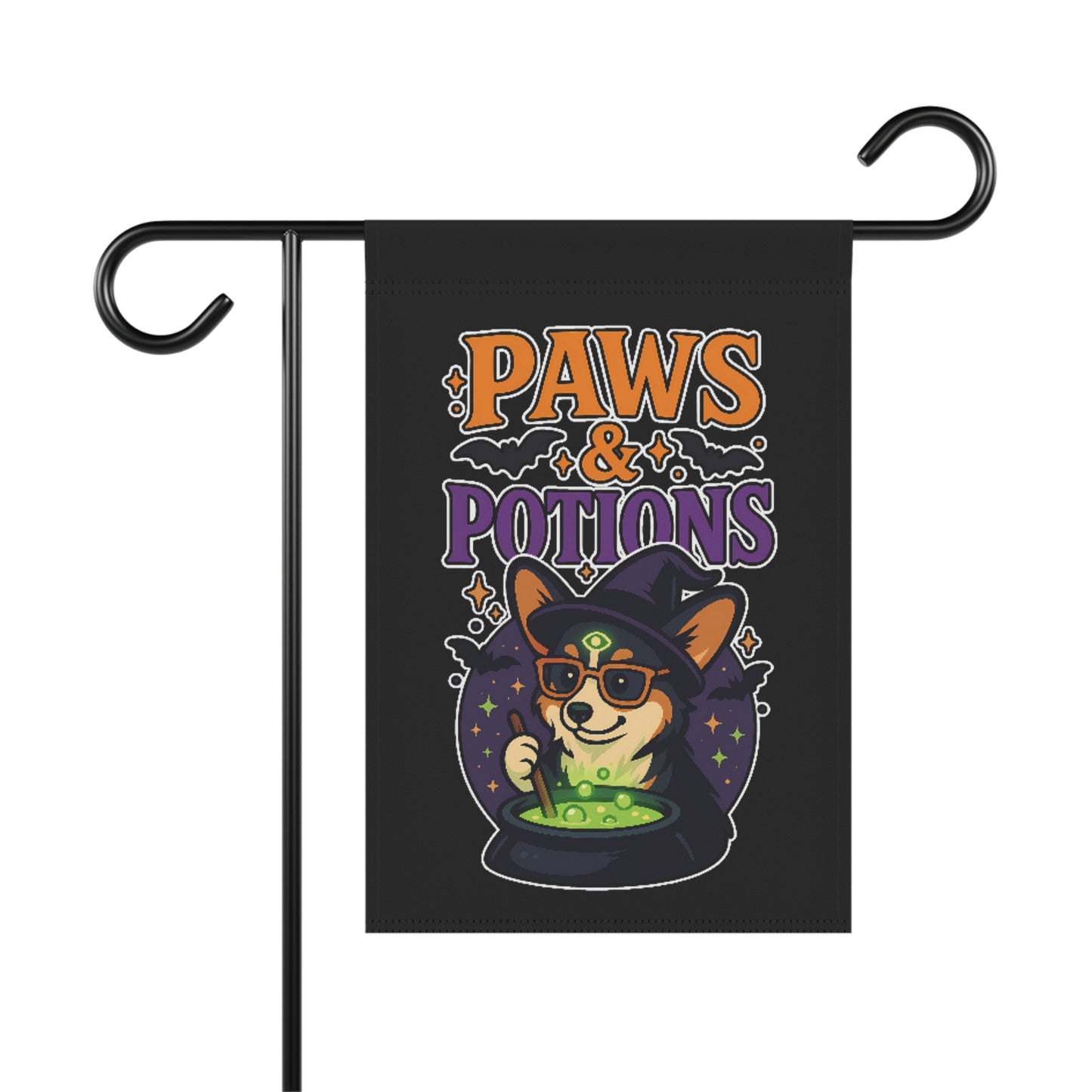 Paws & Potions Garden Banner, Cute Dog Decor, Witchy Garden Flag, Halloween Pet Banner, Outdoor Home Accent