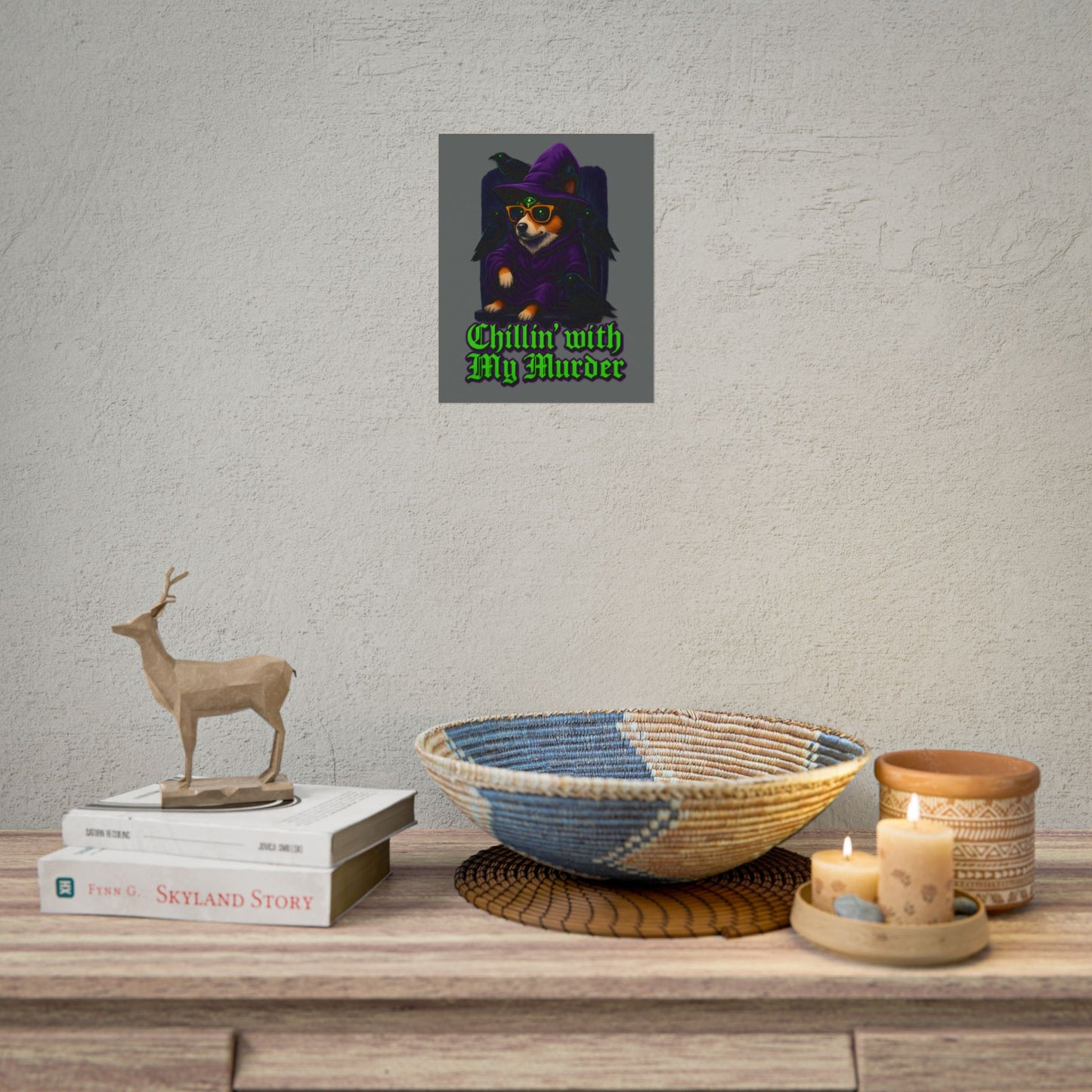 Poster: Chillin' with My Murder Corgi, Halloween Wall Art, Dog Lover Gift