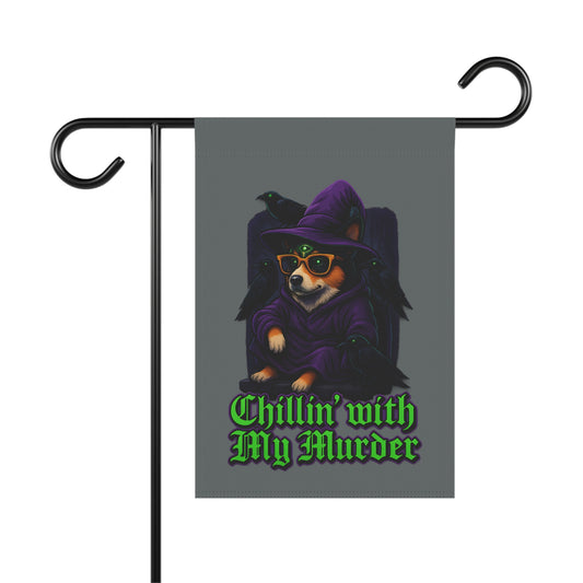 Garden Banner Halloween Chillin with My Murder Flag Dog Lover Decor Spooky Home Outdoor Decoration