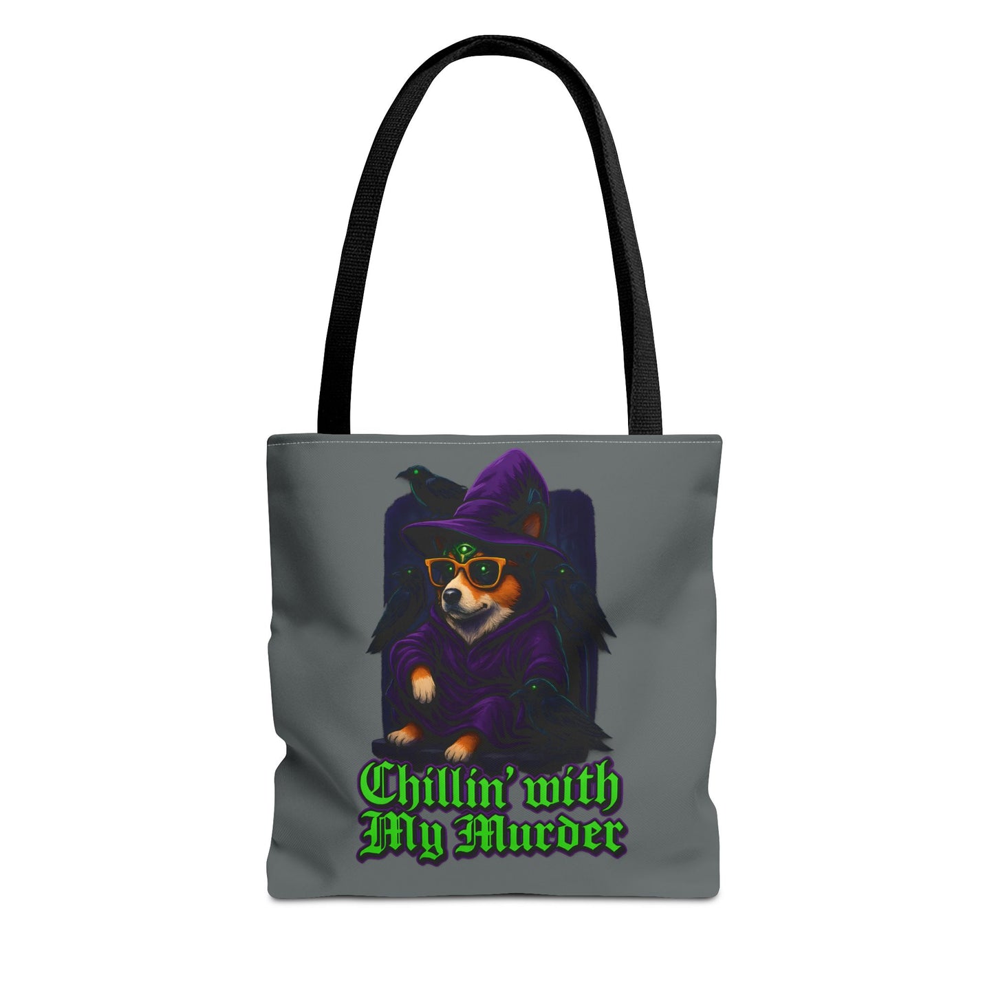Chillin' with My Murder Tote Bag, Cute Dog Lover Bag, Halloween Tote, Witch Theme Bag, Stylish Pet Lover Gift