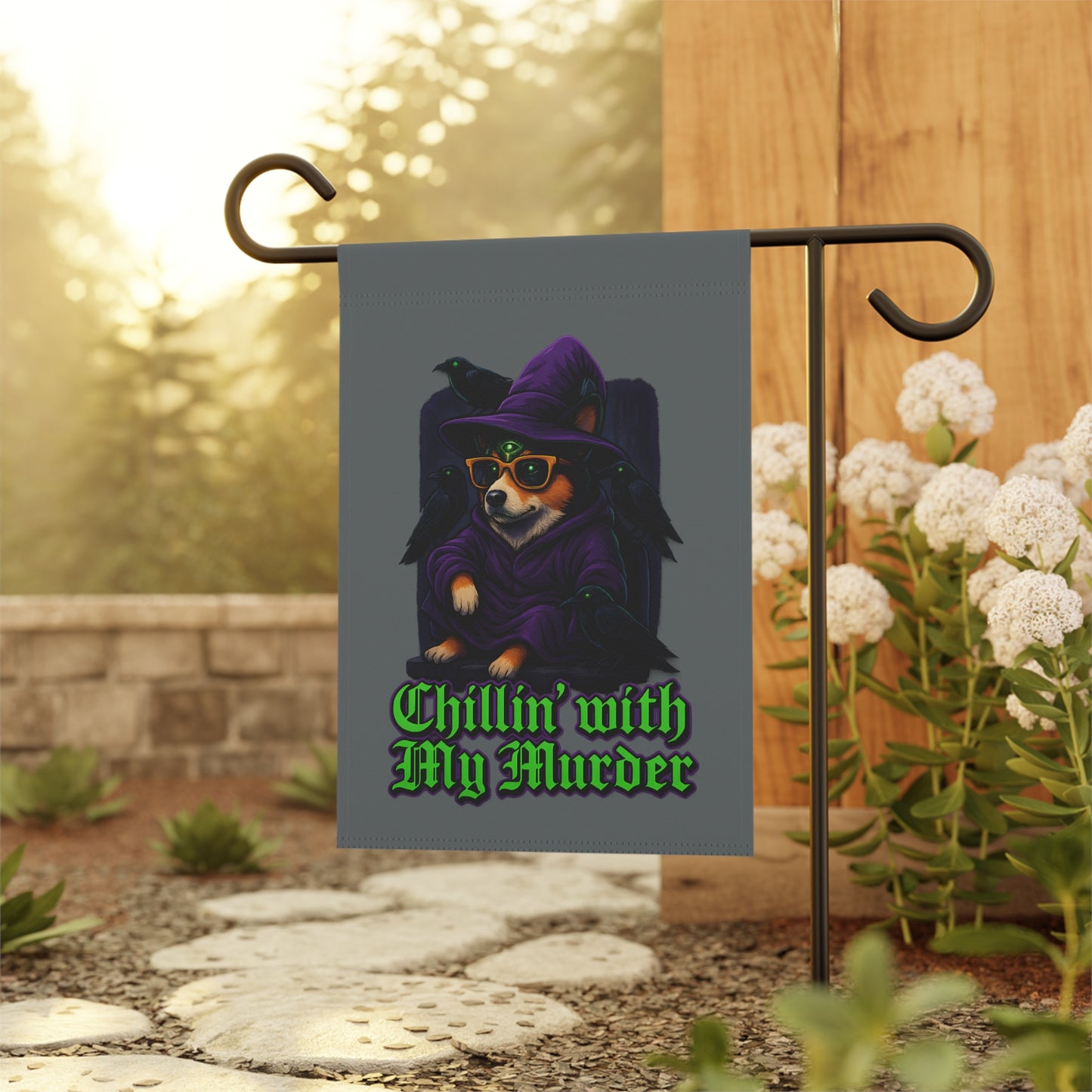 Garden Banner Halloween Chillin with My Murder Flag Dog Lover Decor Spooky Home Outdoor Decoration