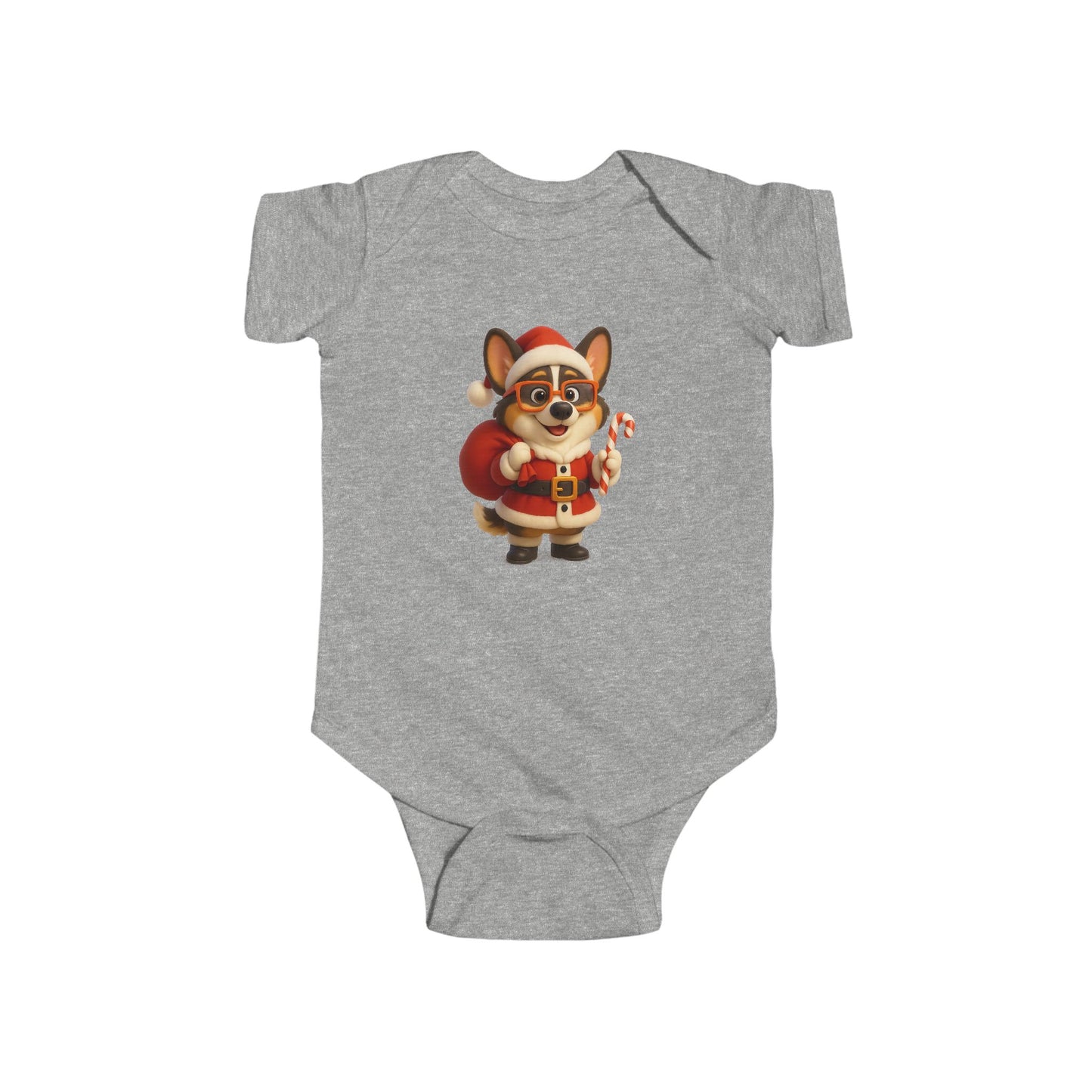 Baby Bodysuit — Cute Corgi Santa with Candy Cane Christmas Onesie