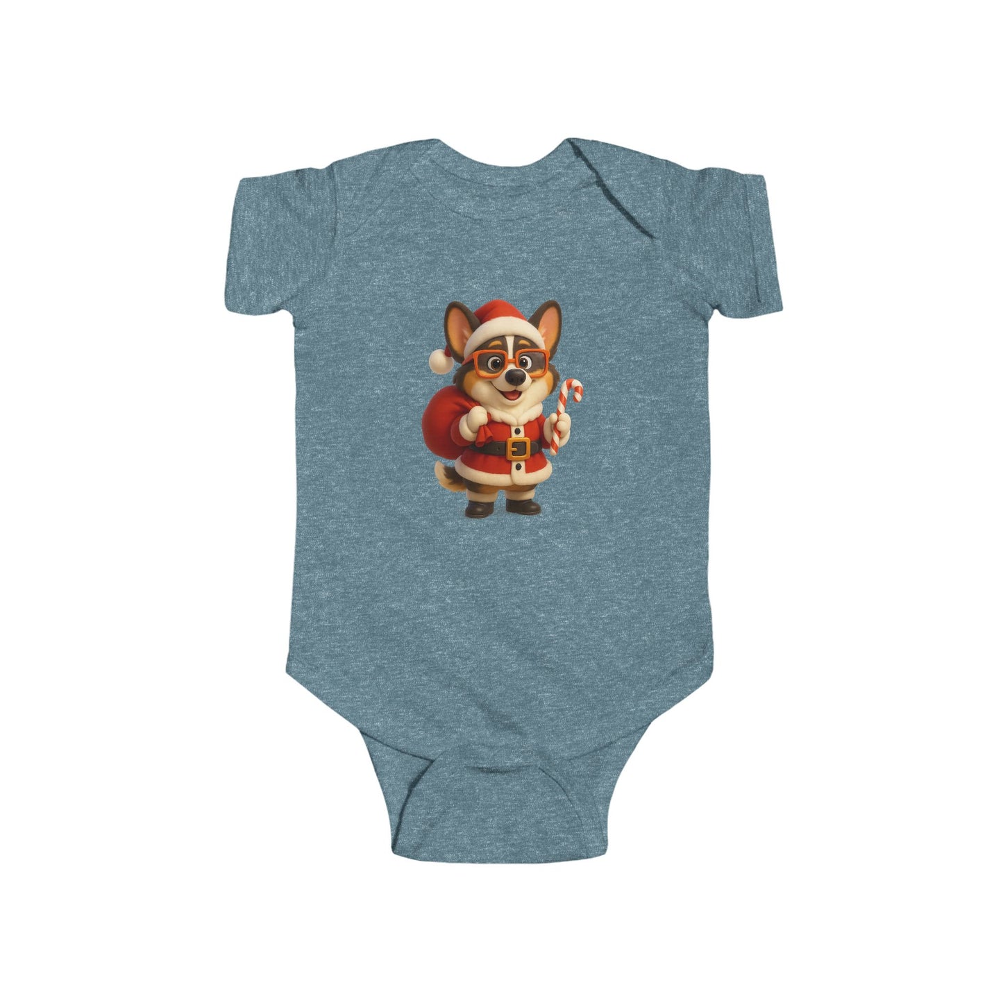 Baby Bodysuit — Cute Corgi Santa with Candy Cane Christmas Onesie