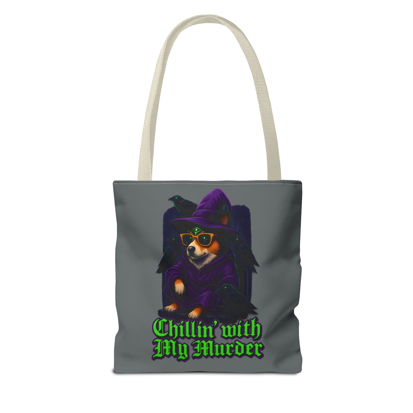 Chillin' with My Murder Tote Bag, Cute Dog Lover Bag, Halloween Tote, Witch Theme Bag, Stylish Pet Lover Gift