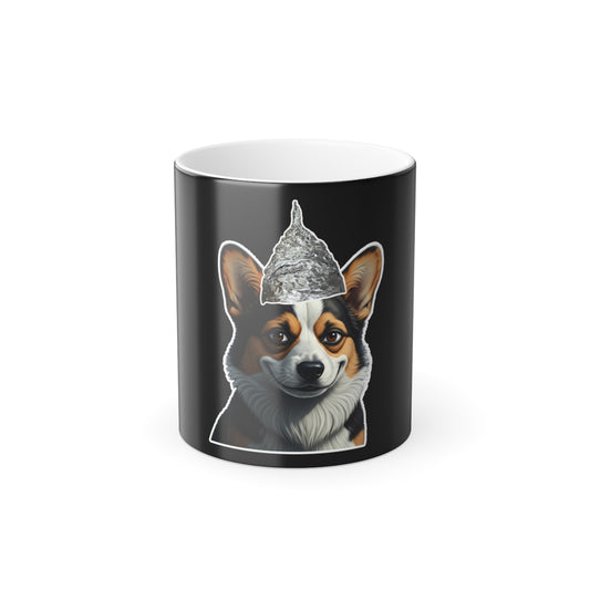 Funny Color Morphing Mug with Corgi and Tin Foil Hat - Gift for Dog Lovers, Unique Coffee Cup, Humor Mug, Cute Animal Drinkware
