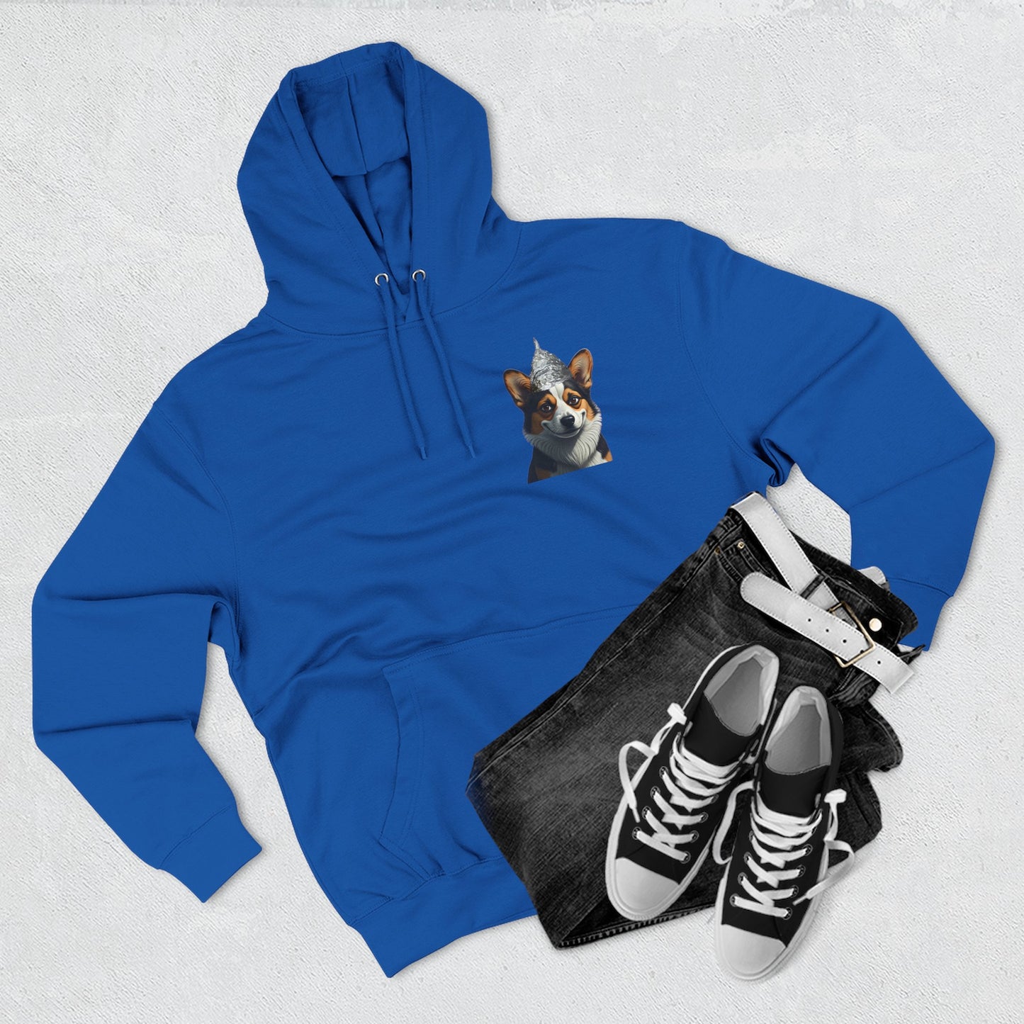 Fleece Hoodie - Conspiracy Corgi Meme Design
