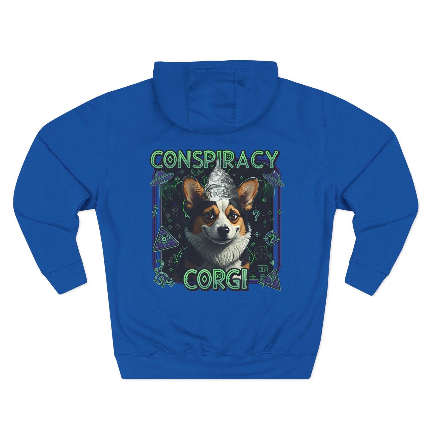 Fleece Hoodie - Conspiracy Corgi Meme Design