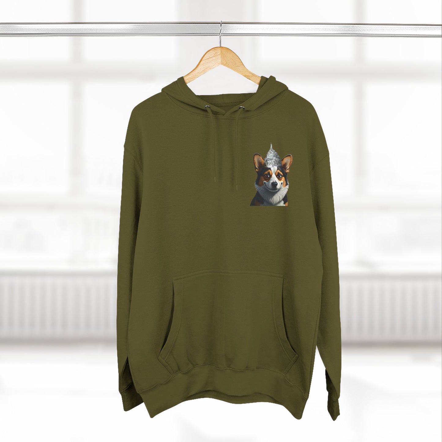Fleece Hoodie - Conspiracy Corgi Meme Design