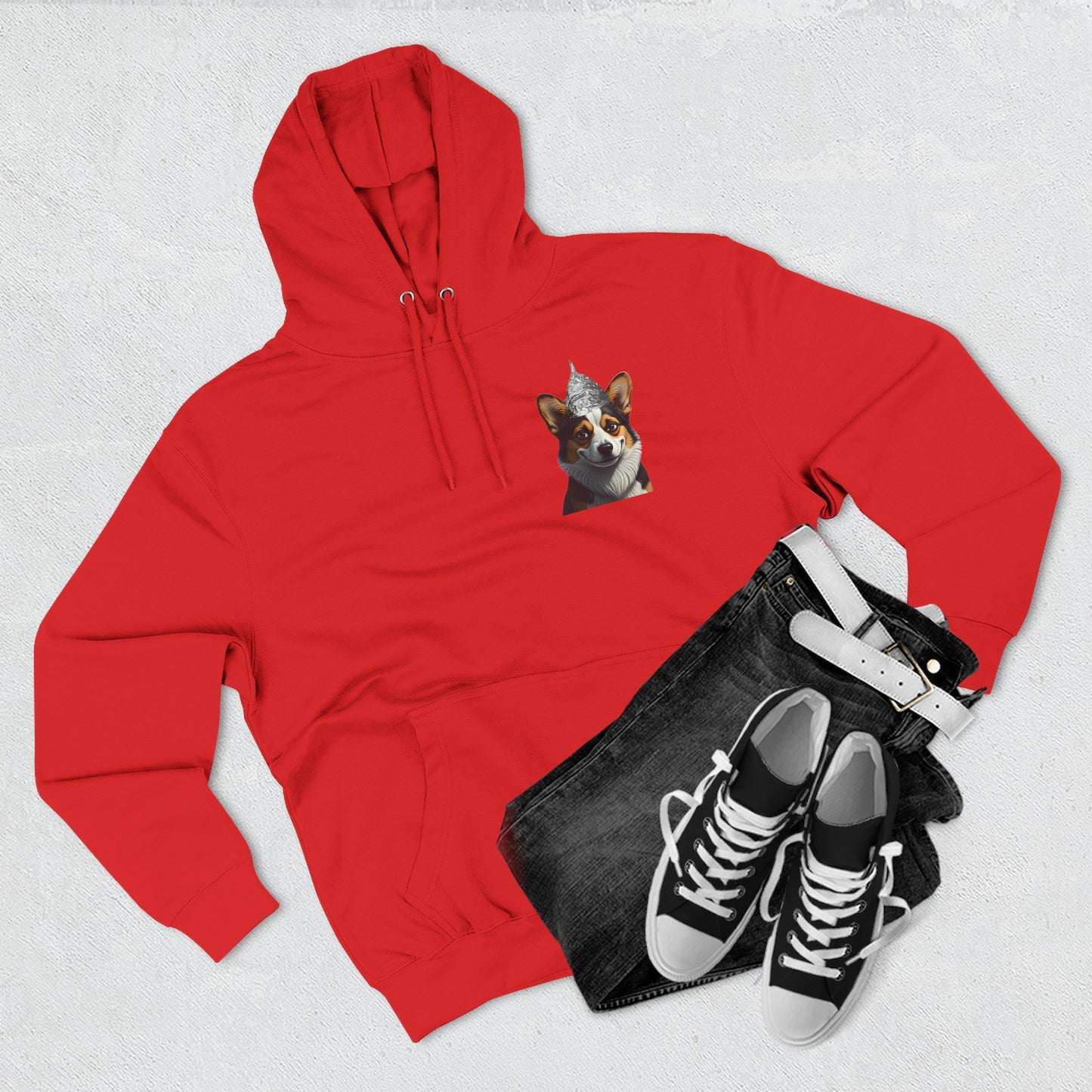Fleece Hoodie - Conspiracy Corgi Meme Design