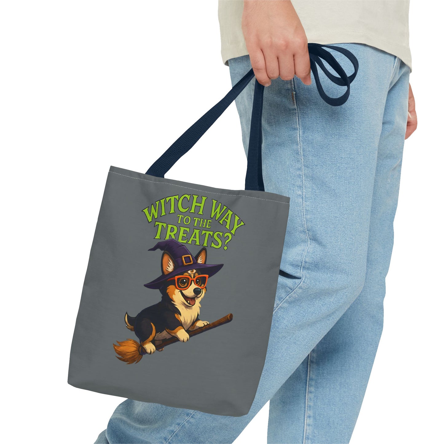 Witch Corgi Tote Bag, Halloween Bag, Dog Lover Gift, Trick or Treat Bag, Cute Corgi Accessories