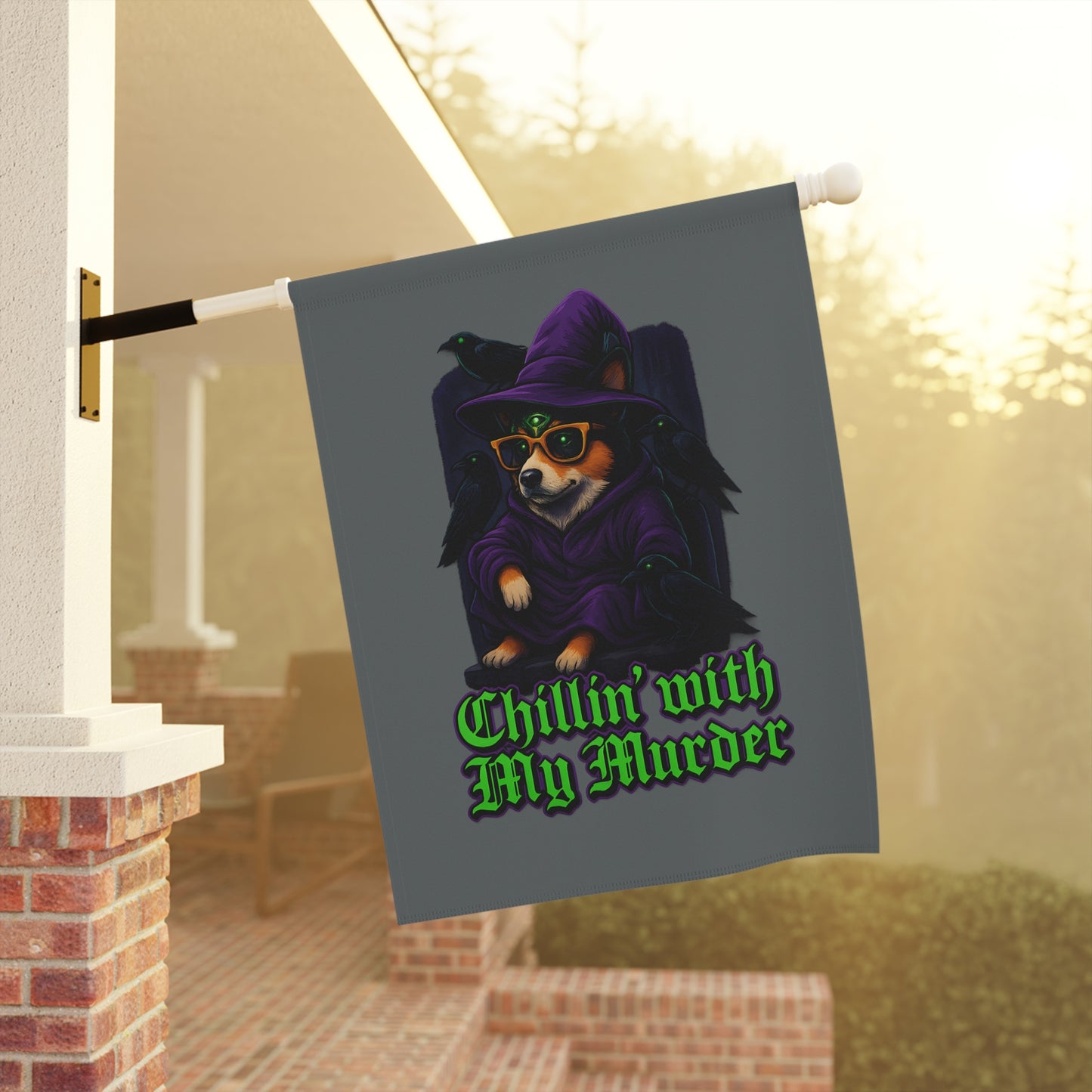 Garden Banner Halloween Chillin with My Murder Flag Dog Lover Decor Spooky Home Outdoor Decoration