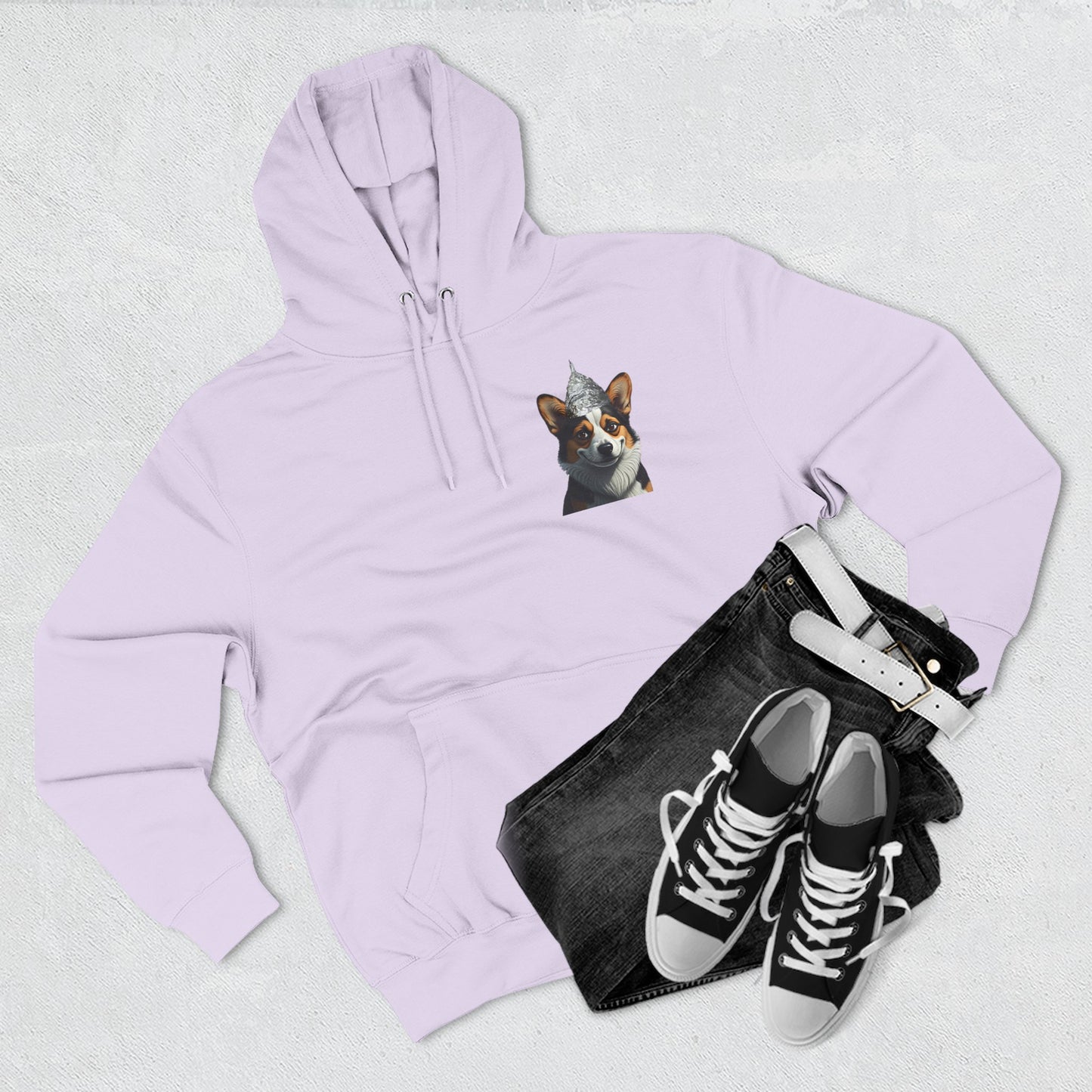 Fleece Hoodie - Conspiracy Corgi Meme Design