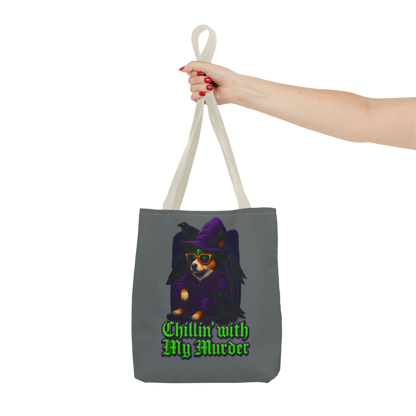 Chillin' with My Murder Tote Bag, Cute Dog Lover Bag, Halloween Tote, Witch Theme Bag, Stylish Pet Lover Gift
