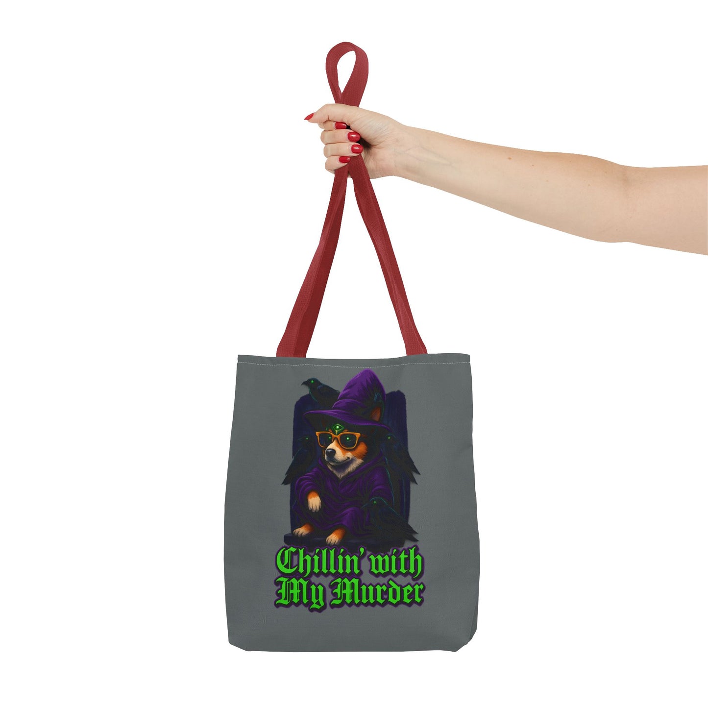 Chillin' with My Murder Tote Bag, Cute Dog Lover Bag, Halloween Tote, Witch Theme Bag, Stylish Pet Lover Gift