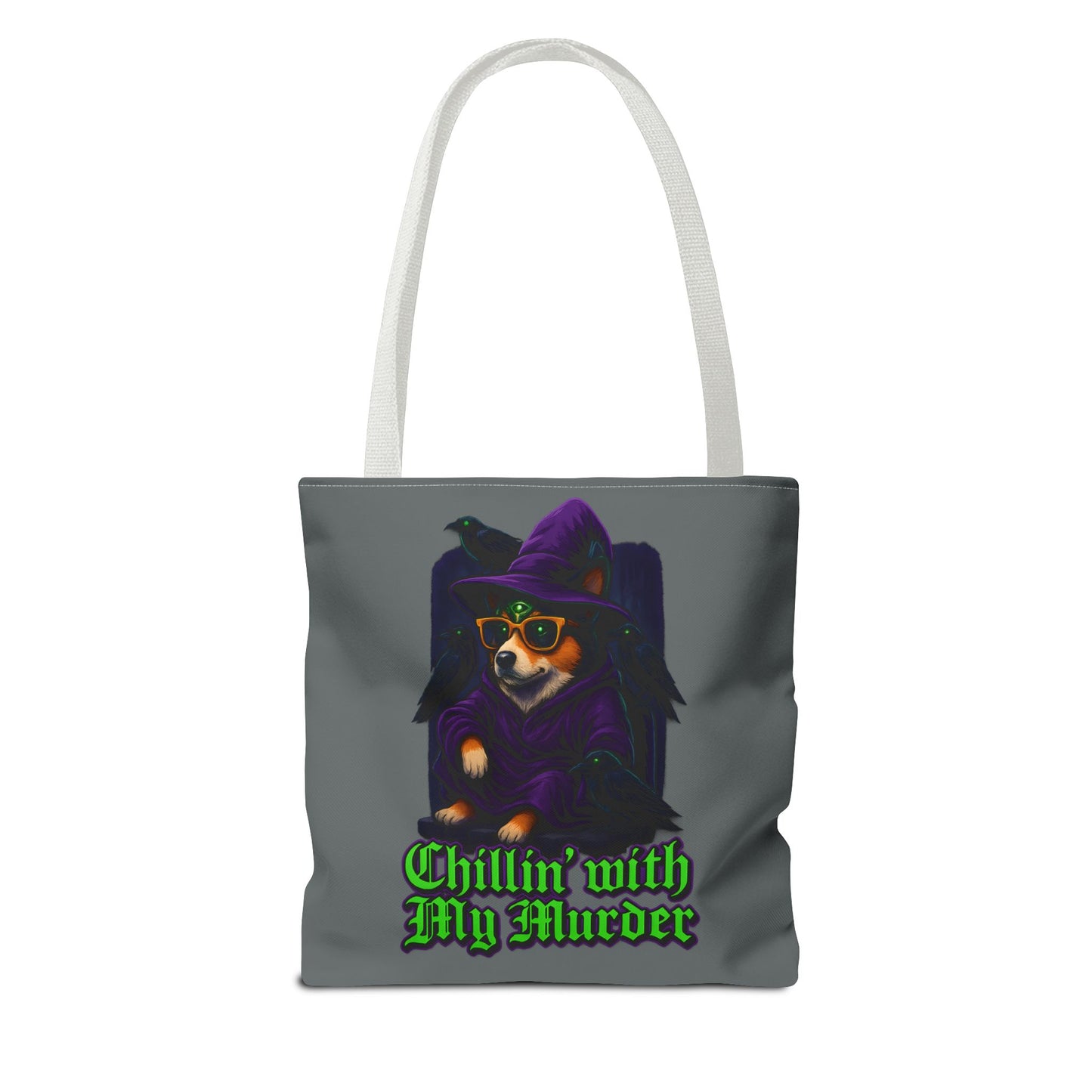 Chillin' with My Murder Tote Bag, Cute Dog Lover Bag, Halloween Tote, Witch Theme Bag, Stylish Pet Lover Gift