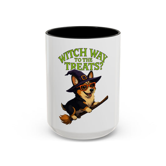 Corgi Witch Coffee Mug | Halloween Mug | Dog Lover Gift | Witch Way to the Treats Mug | Fun Pet Gift | Accent Mug