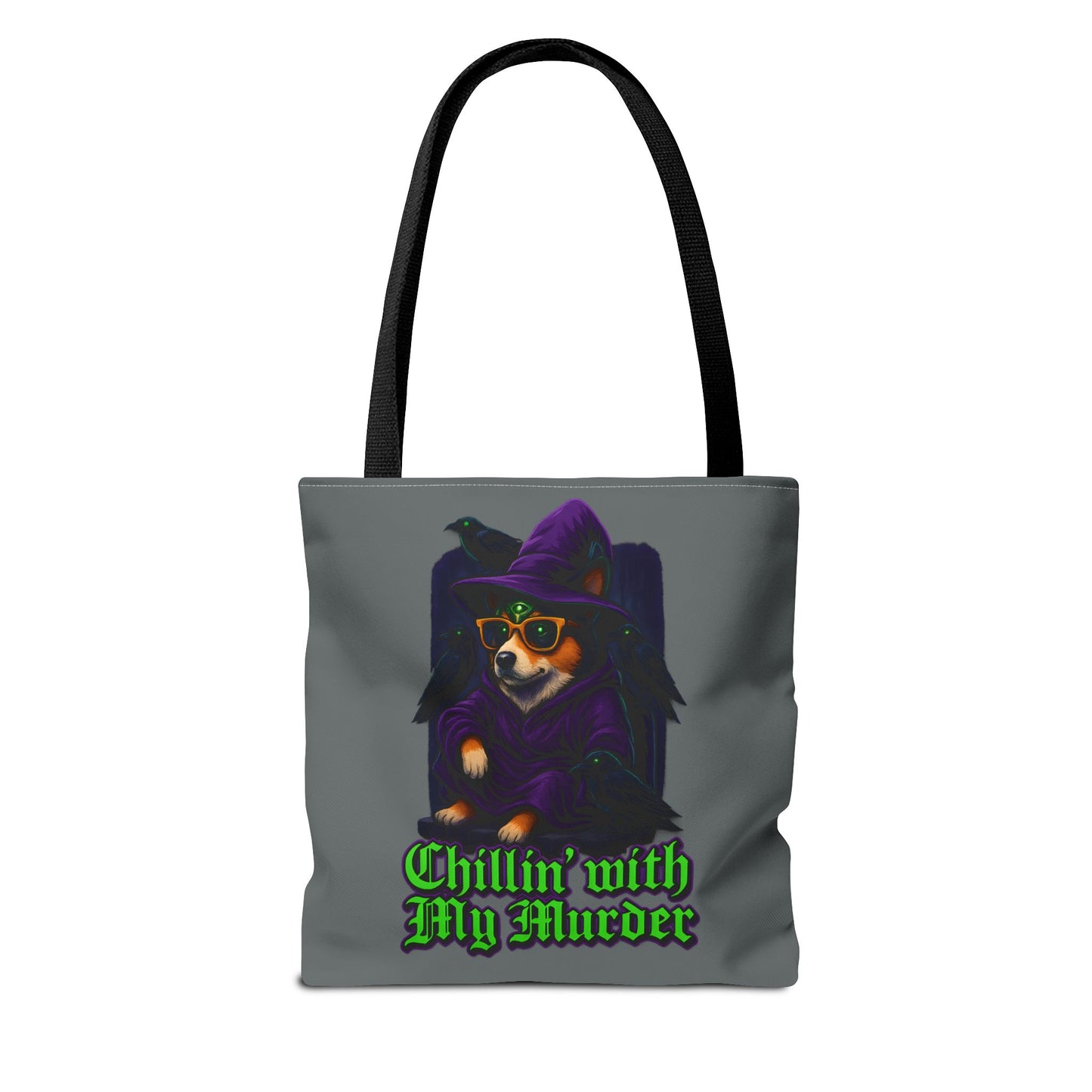 Chillin' with My Murder Tote Bag, Cute Dog Lover Bag, Halloween Tote, Witch Theme Bag, Stylish Pet Lover Gift