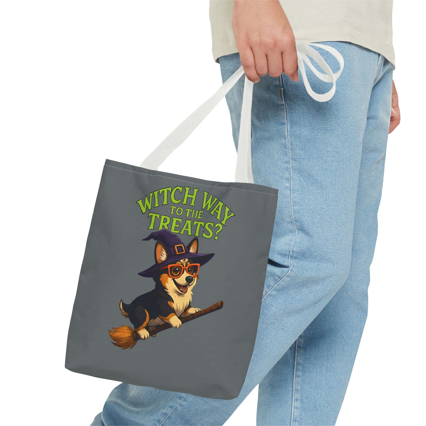 Witch Corgi Tote Bag, Halloween Bag, Dog Lover Gift, Trick or Treat Bag, Cute Corgi Accessories