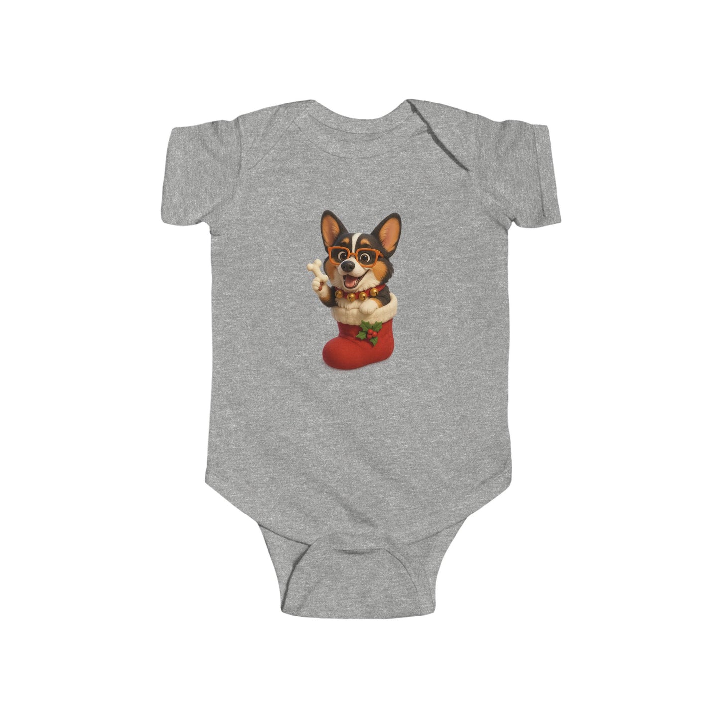 Baby Bodysuit — Cute Corgi in Christmas Stocking Infant Onesie