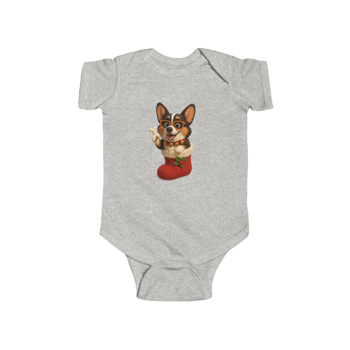 Baby Bodysuit — Cute Corgi in Christmas Stocking Infant Onesie