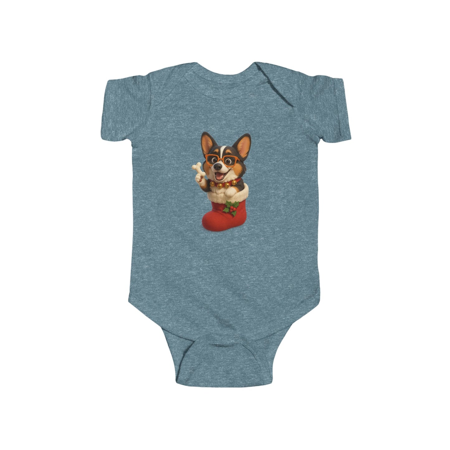 Baby Bodysuit — Cute Corgi in Christmas Stocking Infant Onesie
