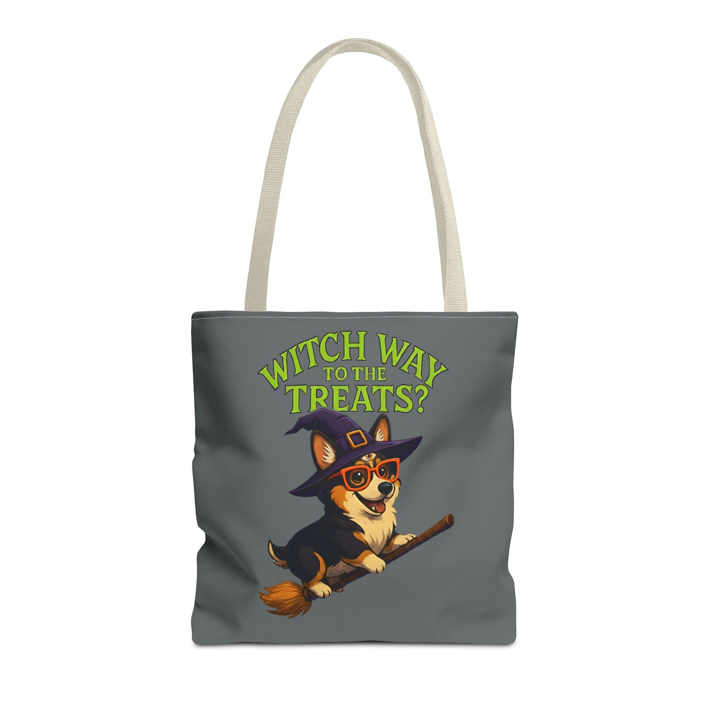 Witch Corgi Tote Bag, Halloween Bag, Dog Lover Gift, Trick or Treat Bag, Cute Corgi Accessories