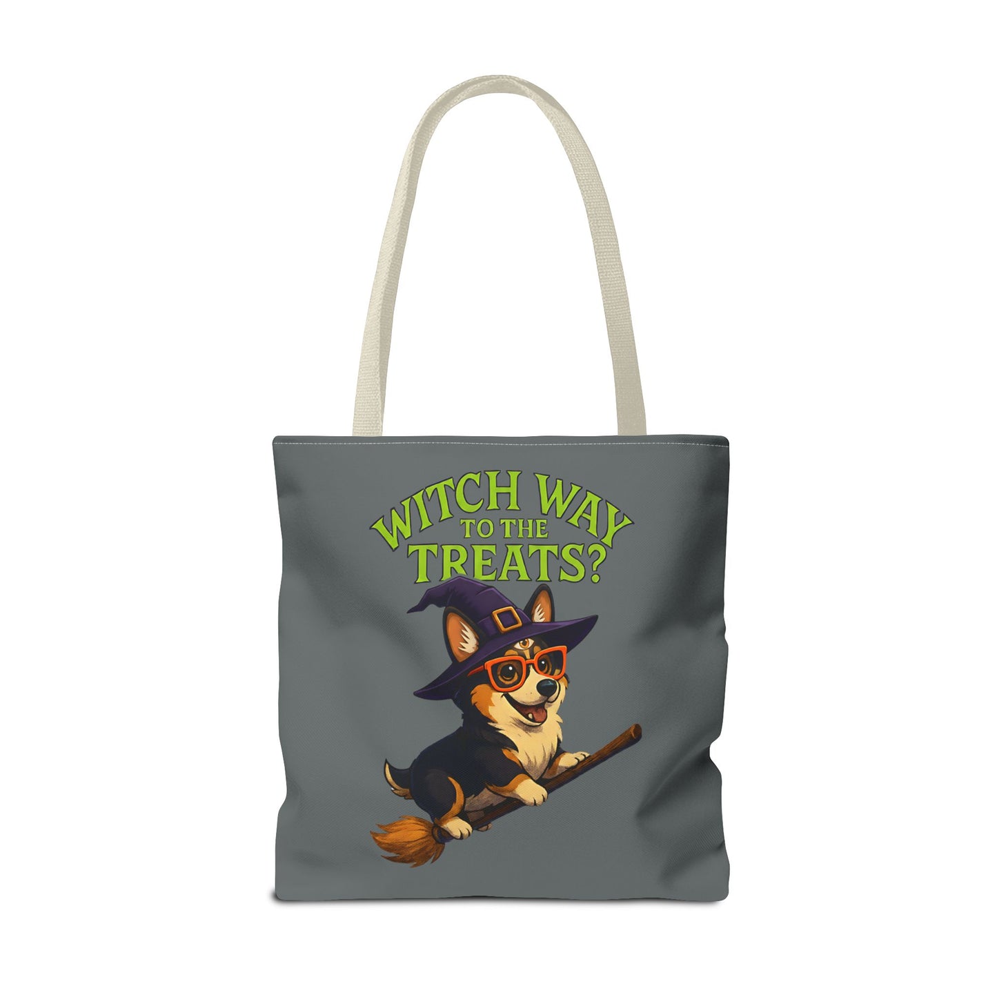 Witch Corgi Tote Bag, Halloween Bag, Dog Lover Gift, Trick or Treat Bag, Cute Corgi Accessories