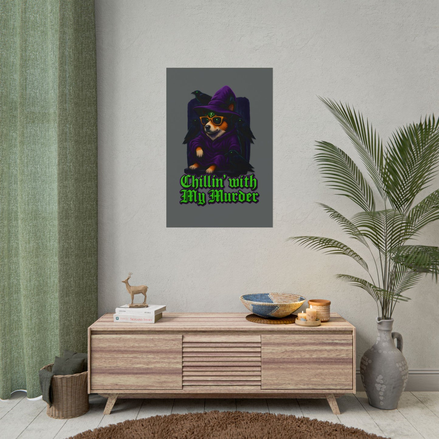 Poster: Chillin' with My Murder Corgi, Halloween Wall Art, Dog Lover Gift