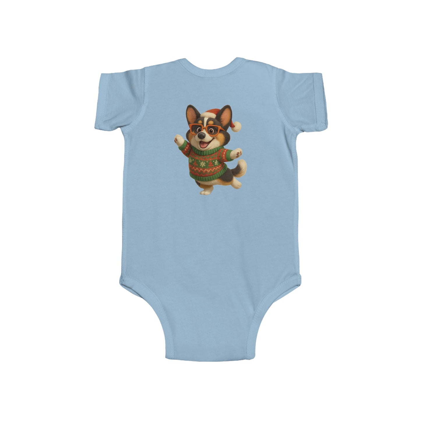 Infant Bodysuit — Festive Corgi in Christmas Sweater