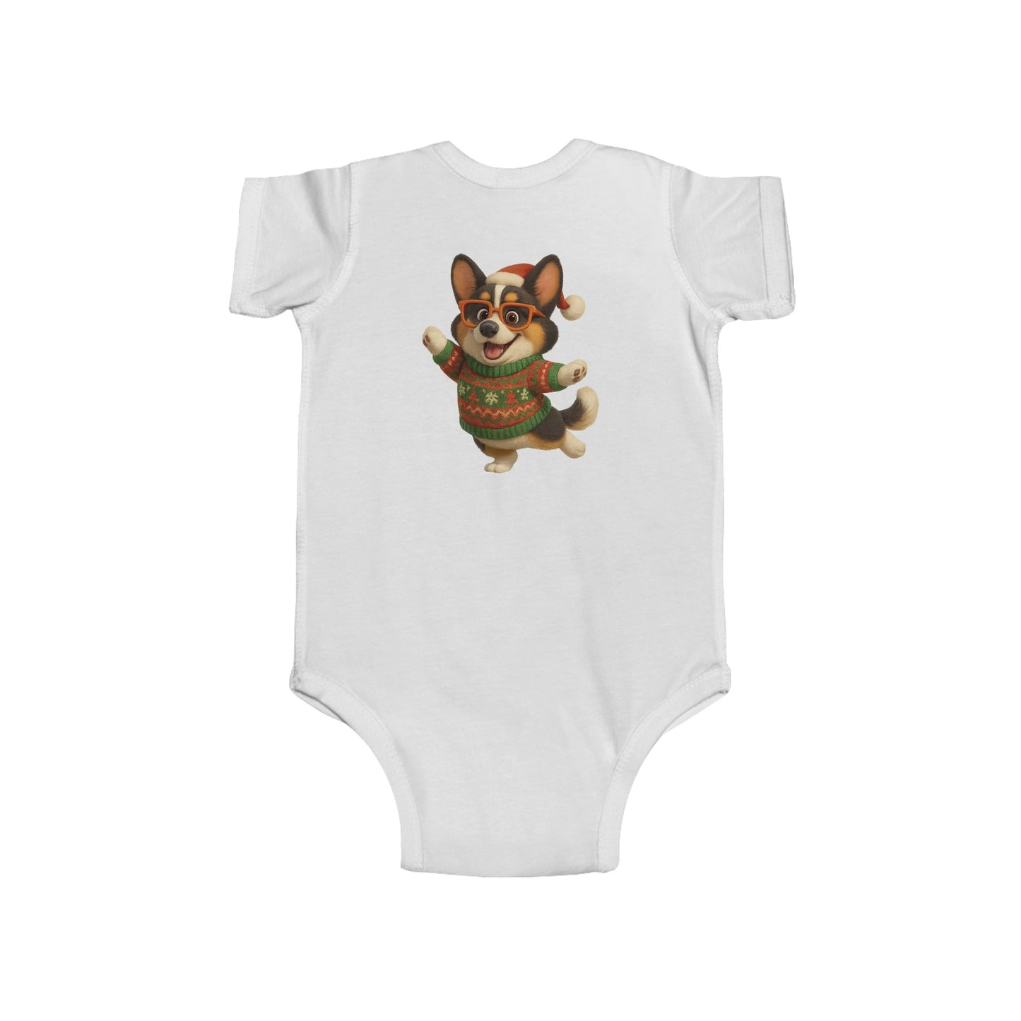 Infant Bodysuit — Festive Corgi in Christmas Sweater