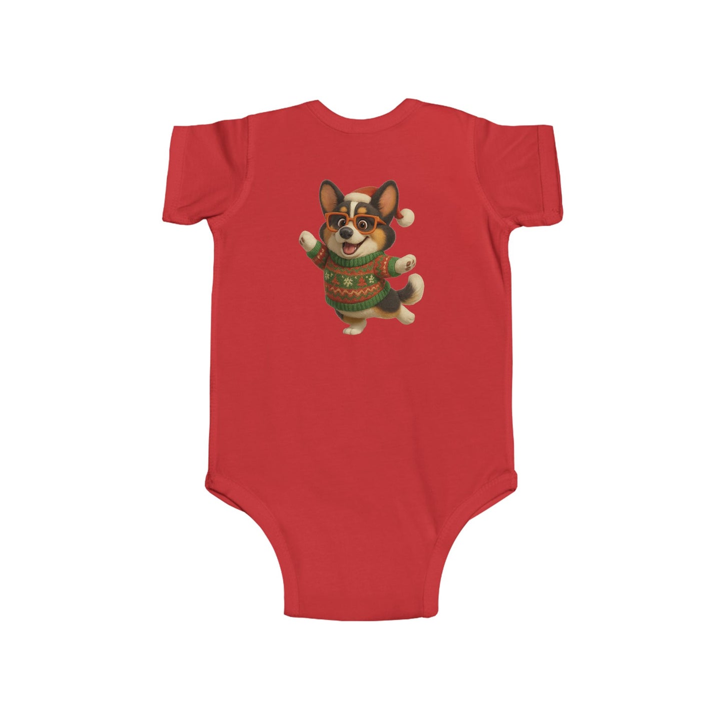 Infant Bodysuit — Festive Corgi in Christmas Sweater