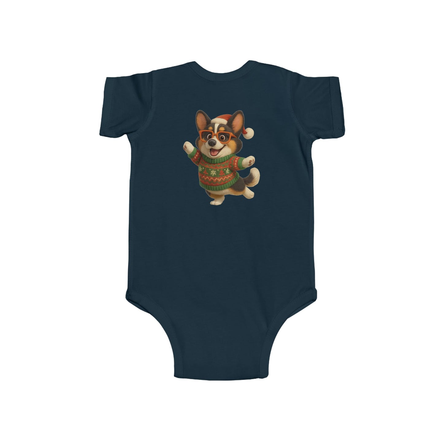 Infant Bodysuit — Festive Corgi in Christmas Sweater
