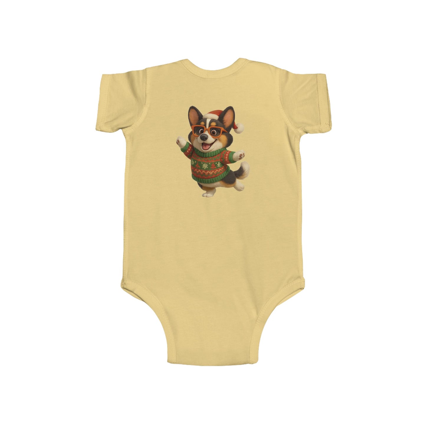 Infant Bodysuit — Festive Corgi in Christmas Sweater