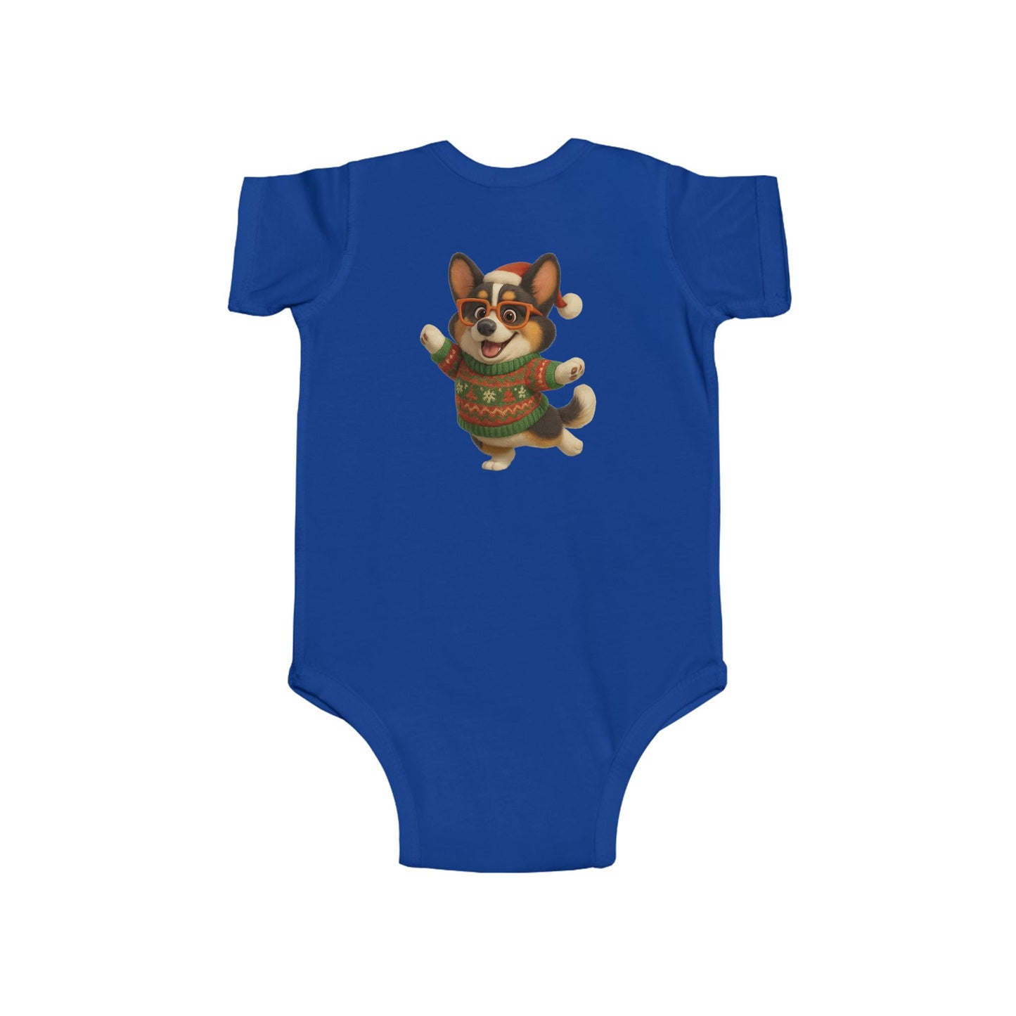 Infant Bodysuit — Festive Corgi in Christmas Sweater
