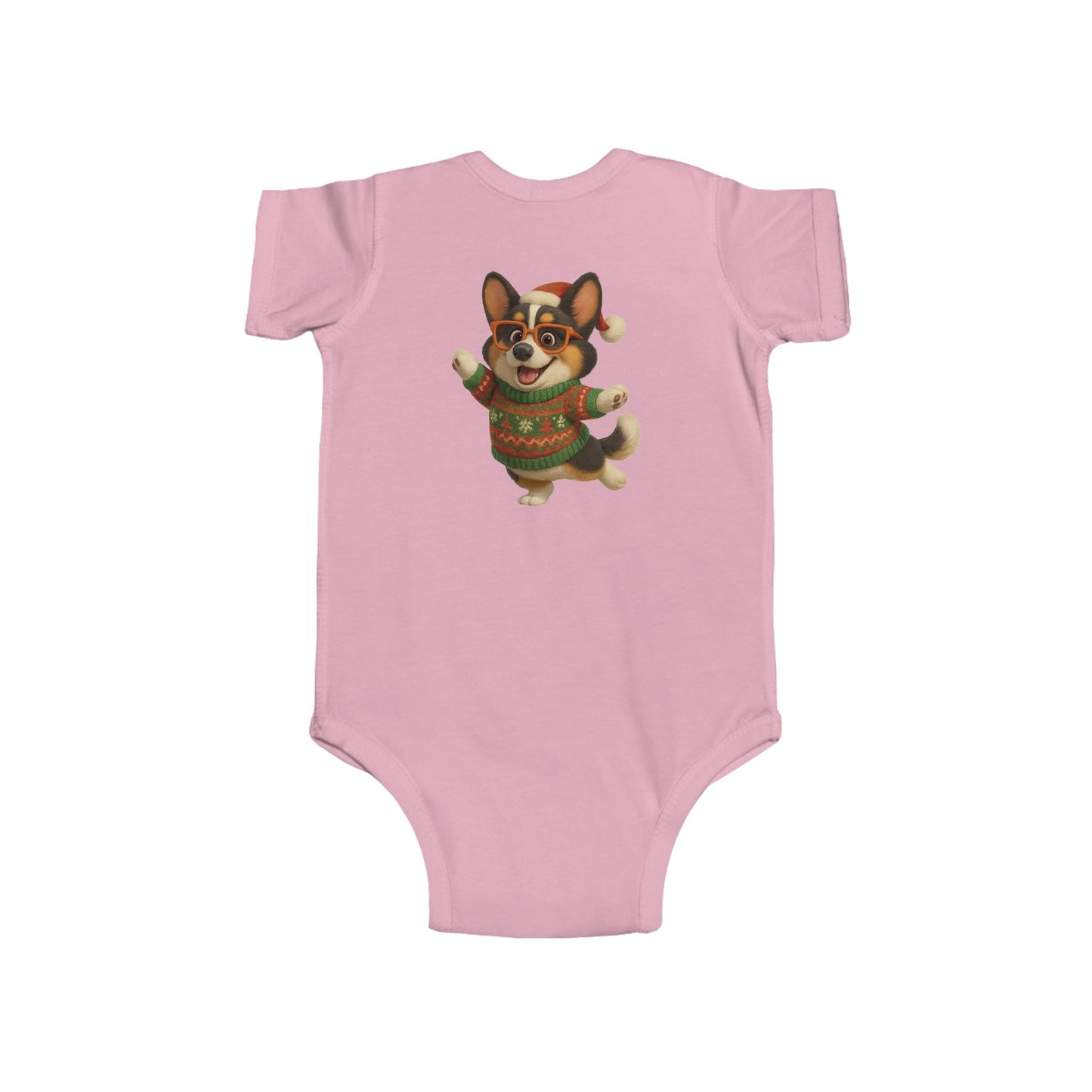 Infant Bodysuit — Festive Corgi in Christmas Sweater