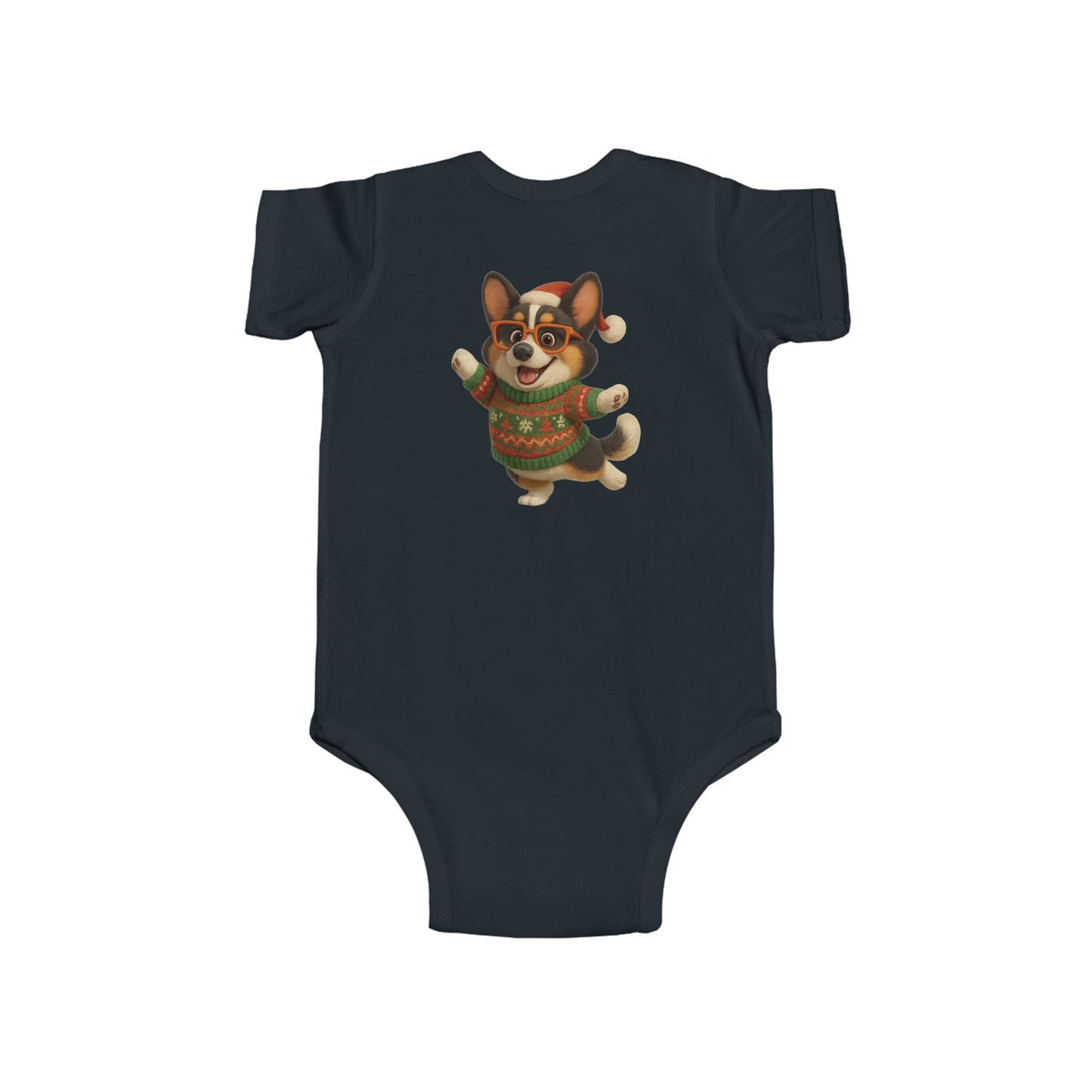 Infant Bodysuit — Festive Corgi in Christmas Sweater