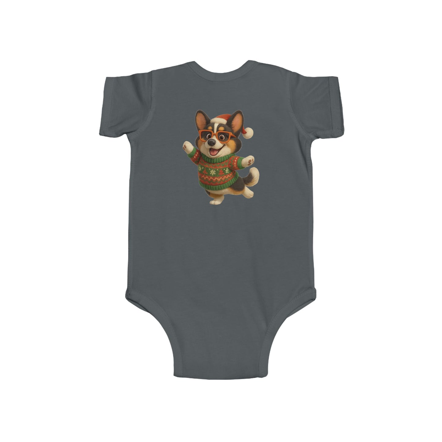 Infant Bodysuit — Festive Corgi in Christmas Sweater