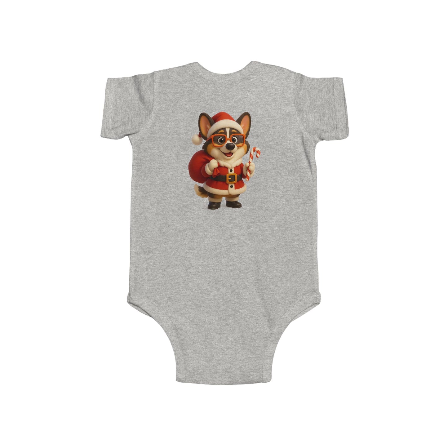 Baby Bodysuit — Cute Corgi Santa with Candy Cane Christmas Onesie