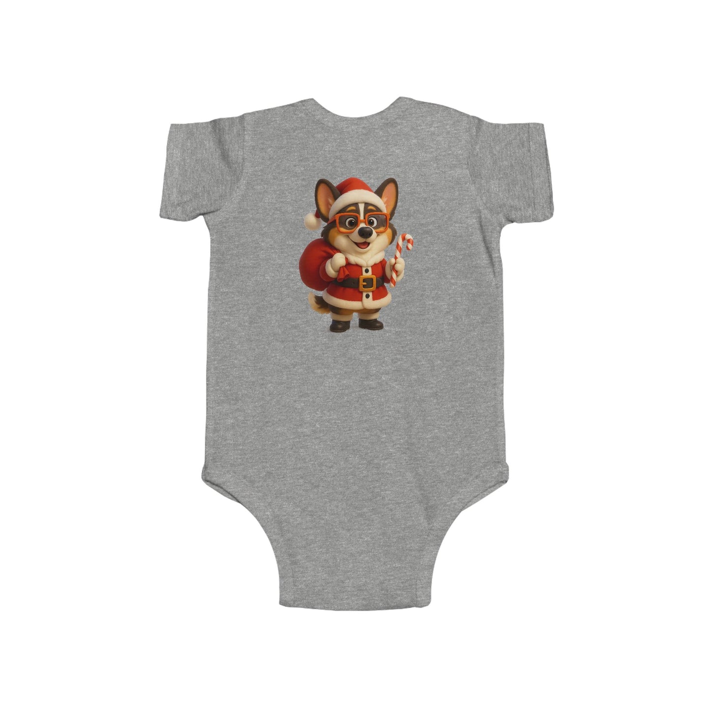 Baby Bodysuit — Cute Corgi Santa with Candy Cane Christmas Onesie