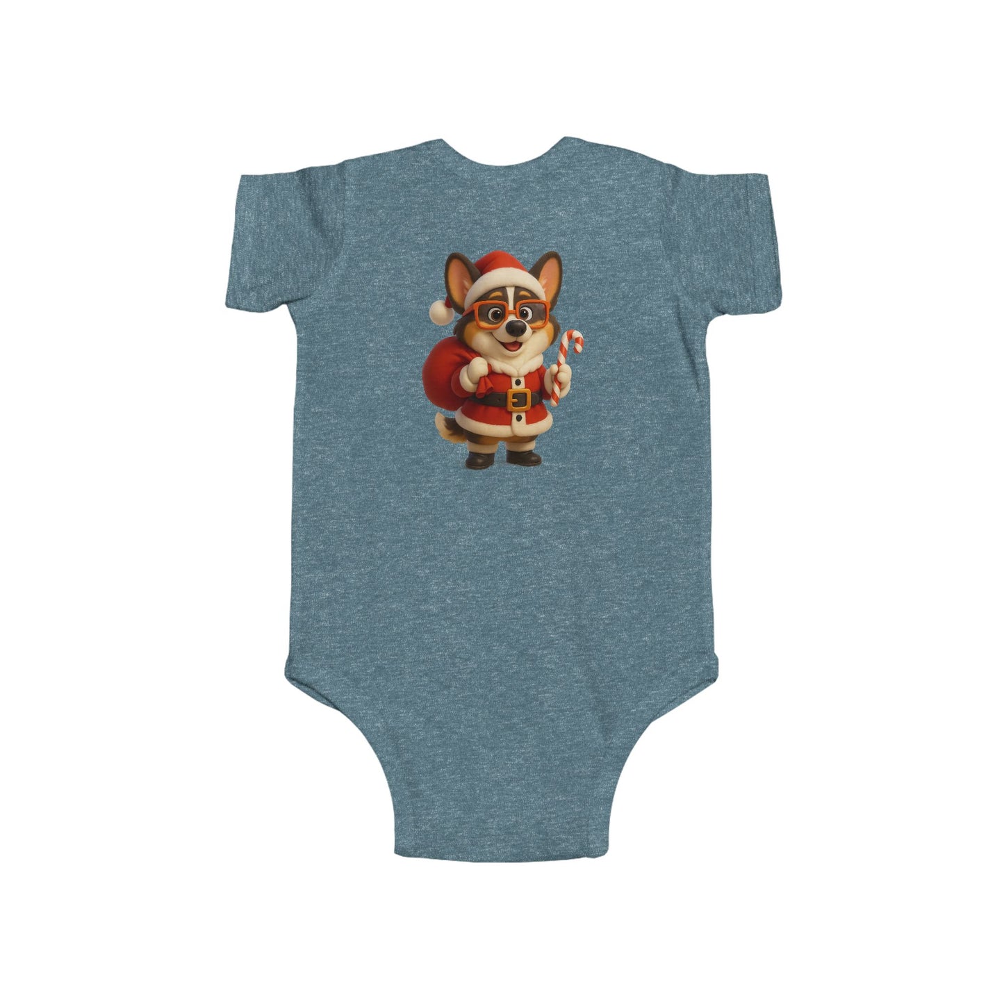 Baby Bodysuit — Cute Corgi Santa with Candy Cane Christmas Onesie