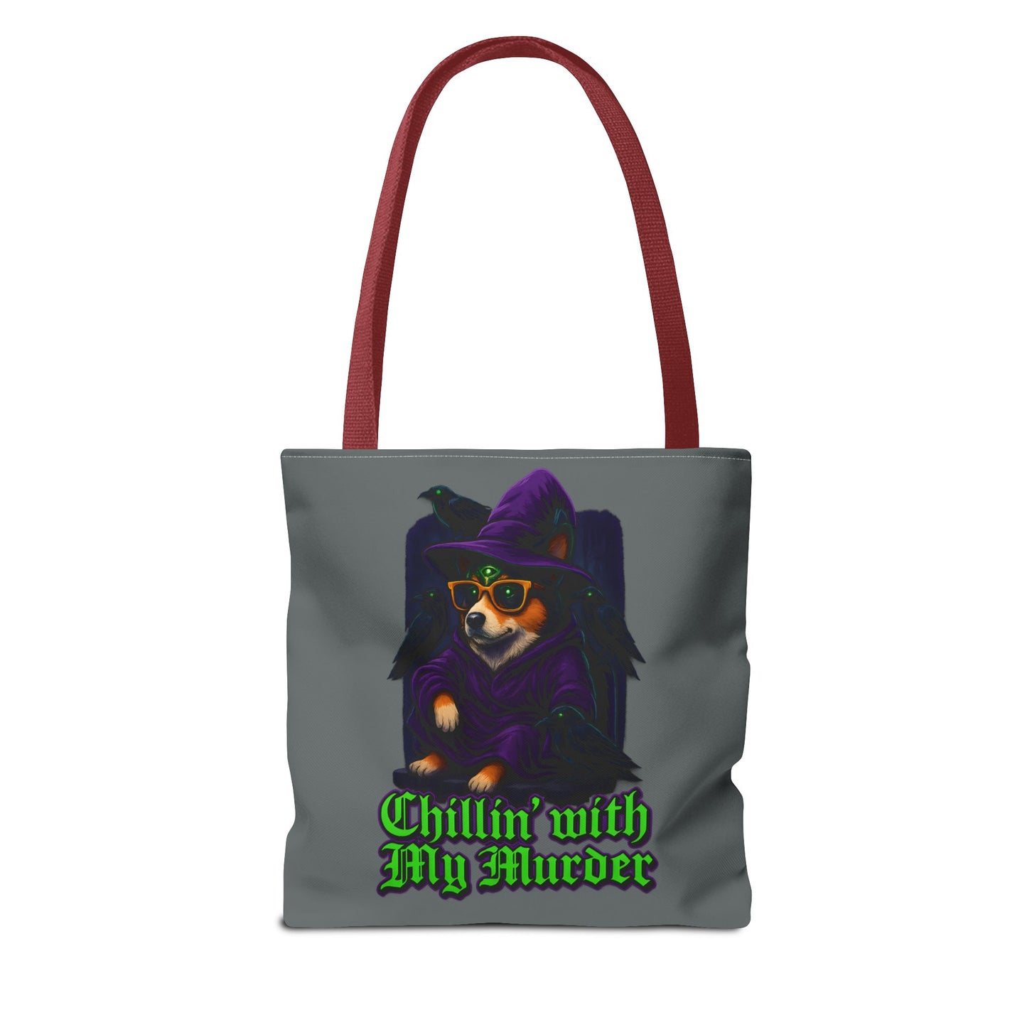 Chillin' with My Murder Tote Bag, Cute Dog Lover Bag, Halloween Tote, Witch Theme Bag, Stylish Pet Lover Gift