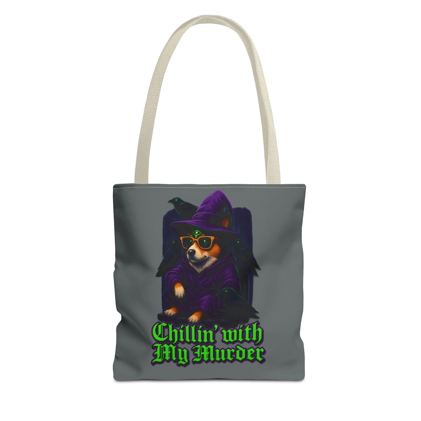 Chillin' with My Murder Tote Bag, Cute Dog Lover Bag, Halloween Tote, Witch Theme Bag, Stylish Pet Lover Gift