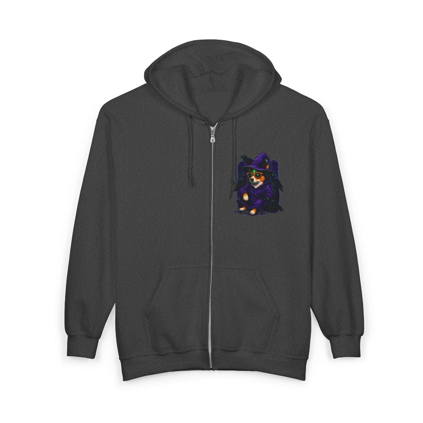 Corgi Crow Chillin Zip-Up Hoodie